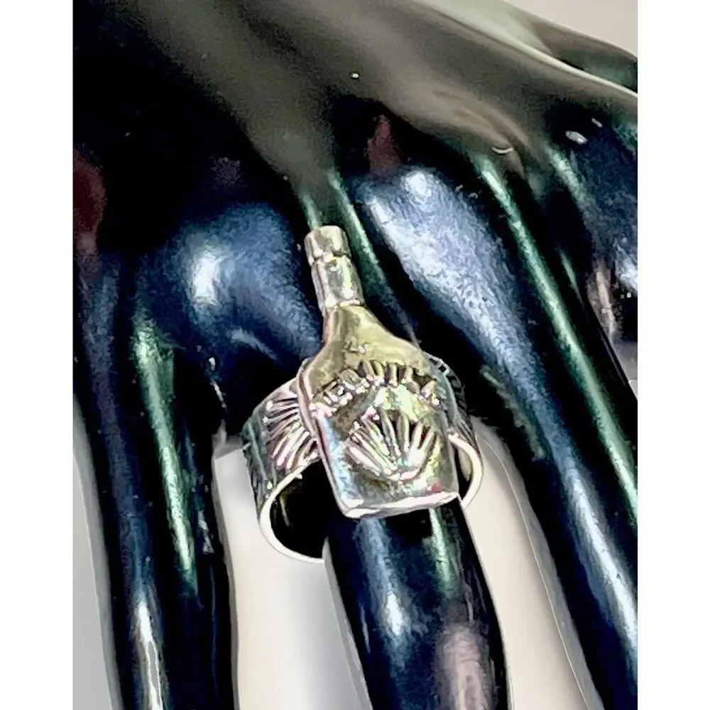 Sterling Silver TAXCO Mexico Tequila Bottle Ring Wide Stamped Band Adjustable
